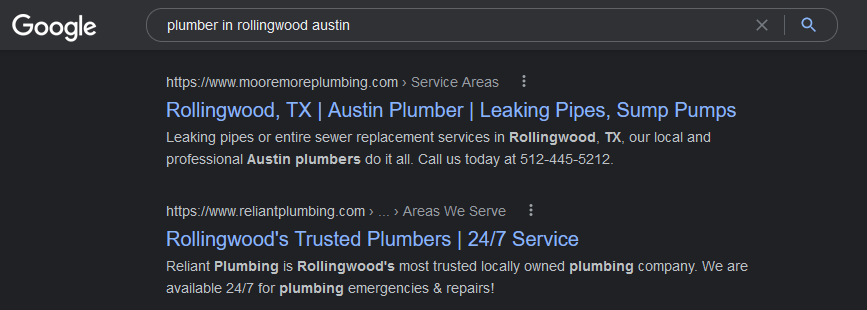 plumber in rollingwood serp